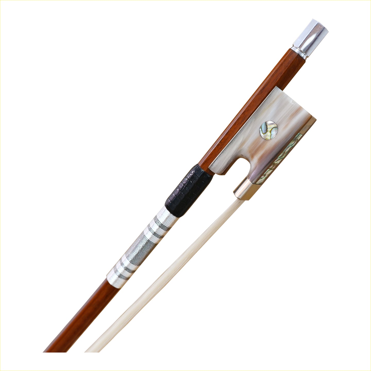 JYR 401V Pernambuco Nickel Mounted Ox Horn Frog Violin Bow